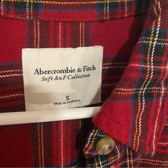 Abercrombie & Fitch red plaid boyfriend shirt button up - Picture 4 of 6